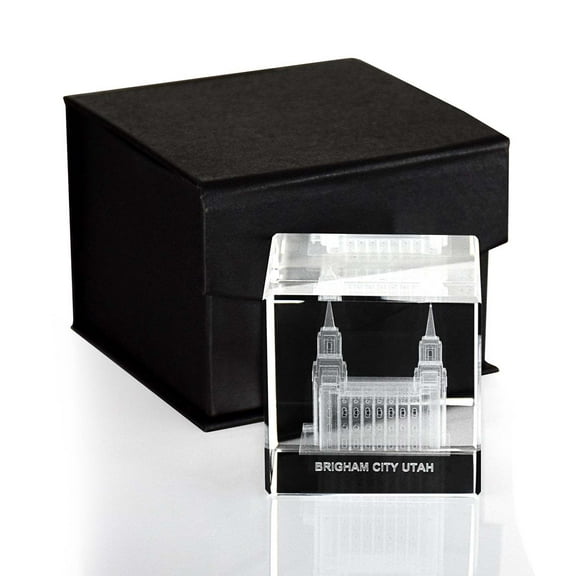 Brigham City Utah Temple Laser Engraved Crystal Cube by Ringmasters
