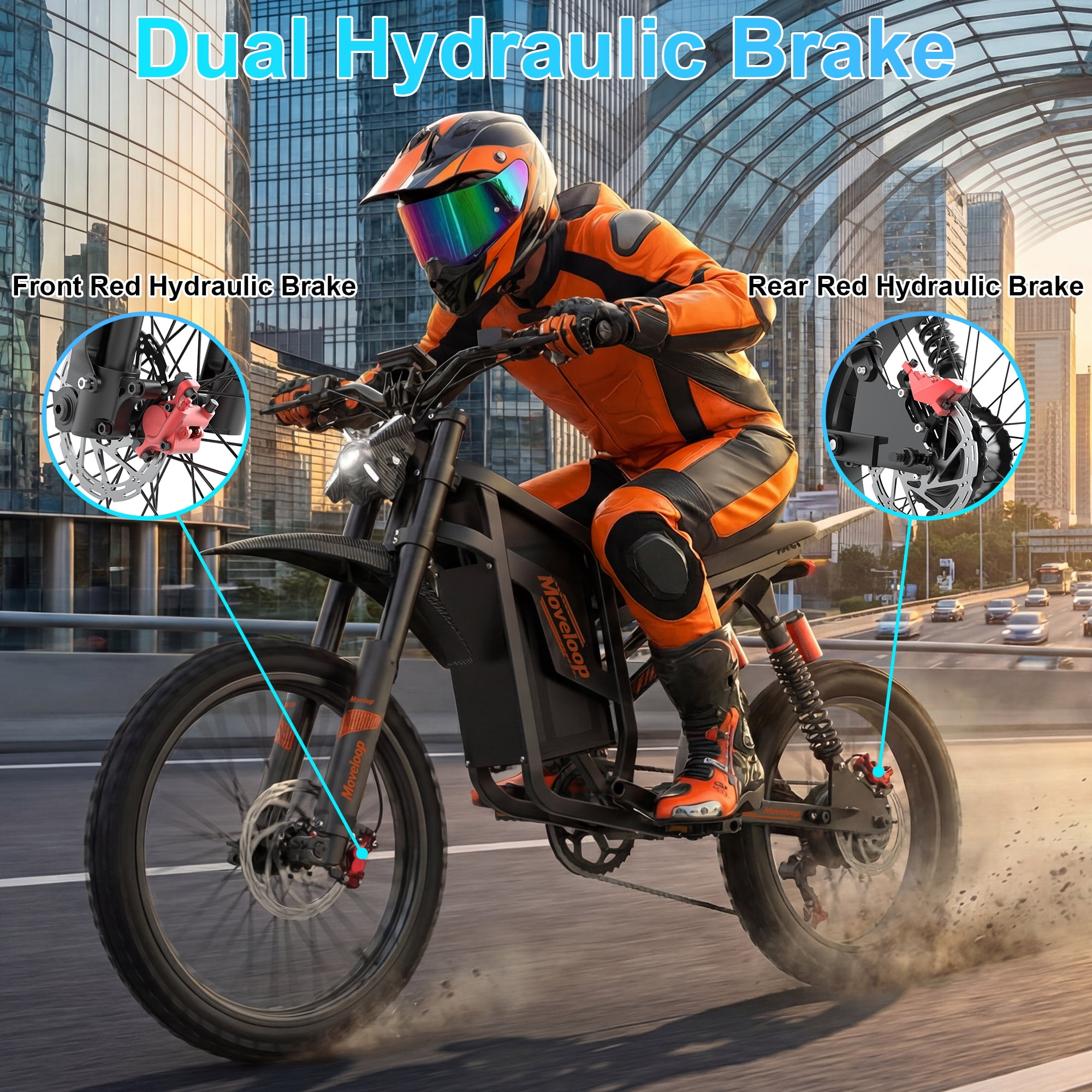 Moveloop Electric Bikes for Adults, 3000W Peak 35MPH Dirt Ebike, 48V 32AH Battery, 19" Off-Road Tire Electric Mountain Bike, UL2849, NFC Unlock