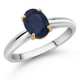 thumbnail image 2 of Gem Stone King 925 Sterling Silver and 10K Yellow Gold Blue Sapphire Solitaire Engagement Ring for Women (1.80 Cttw, Oval 8X6MM, Gemstone September Birthstone, Available in Size 5, 6, 7, 8, 9), 2 of 4