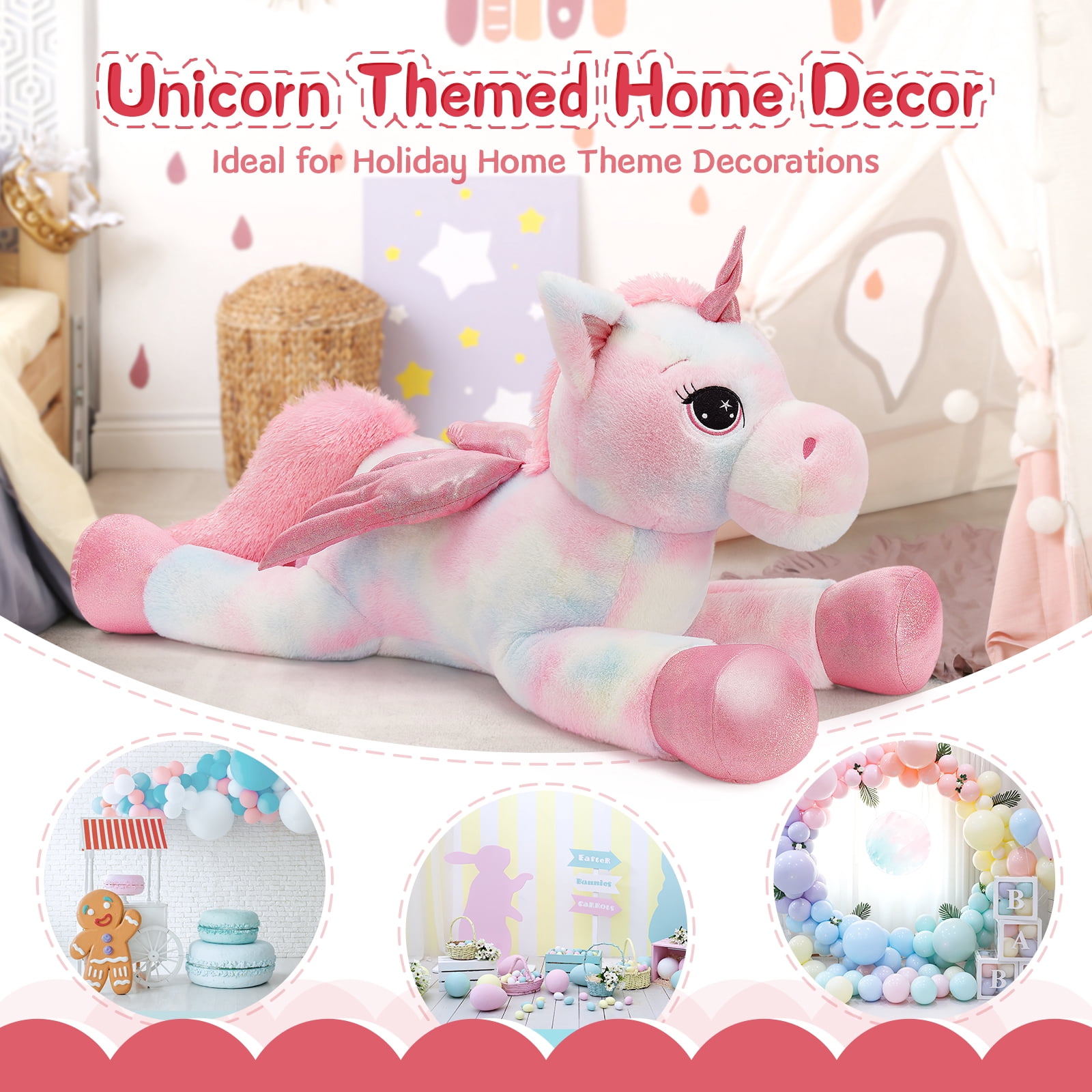 MorisMos 43'' Giant Unicorn Stuffed Animal Soft Unicorn Plush Toy with Wings