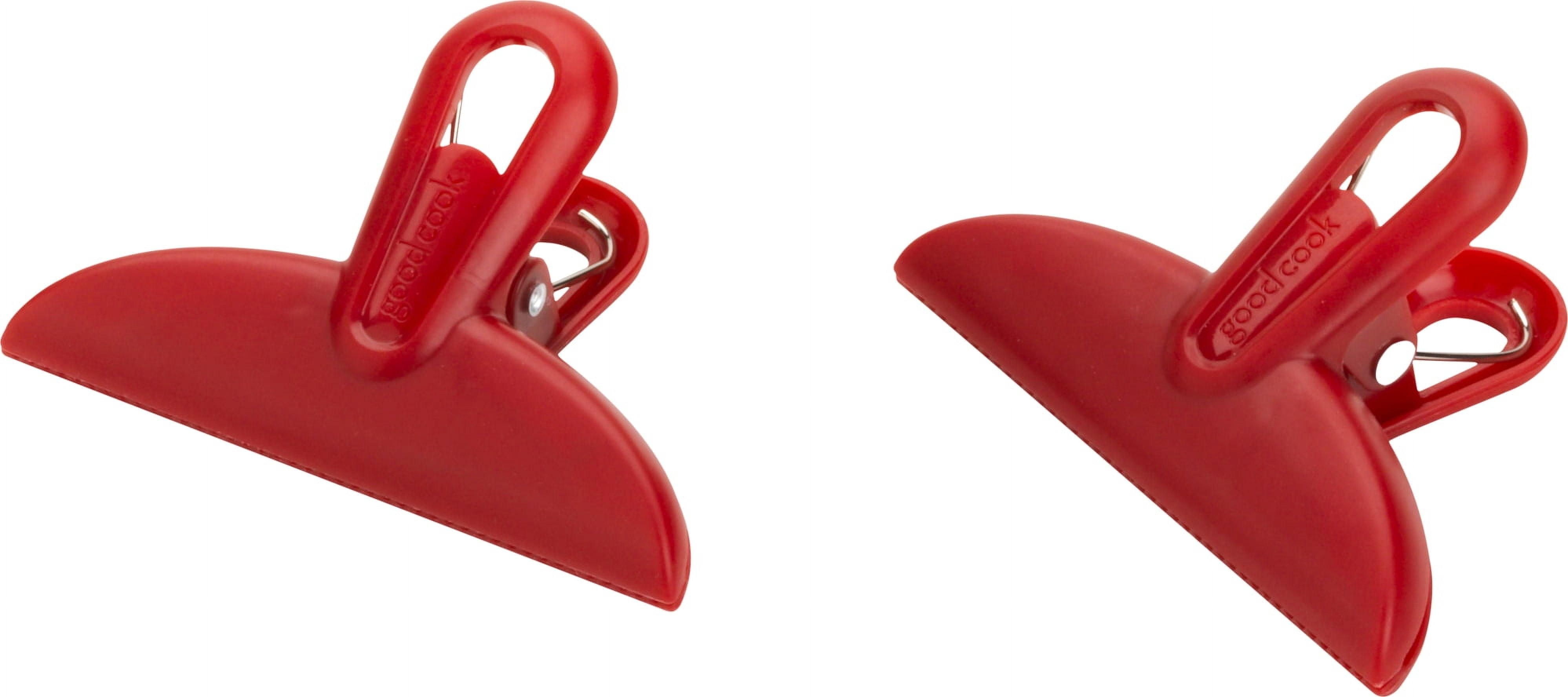 (4 pack) GoodCook 2-Piece 3-1/4" Plastic Spring-Loaded Mini Bag Clips Set, Red