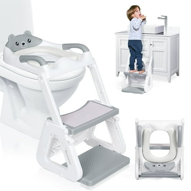 Orzbow 2-IN-1 Potty Seat with Stability Training, Splash Guard, Anti-Slip Pad and Adjustable Ladder for Toddler, Grey