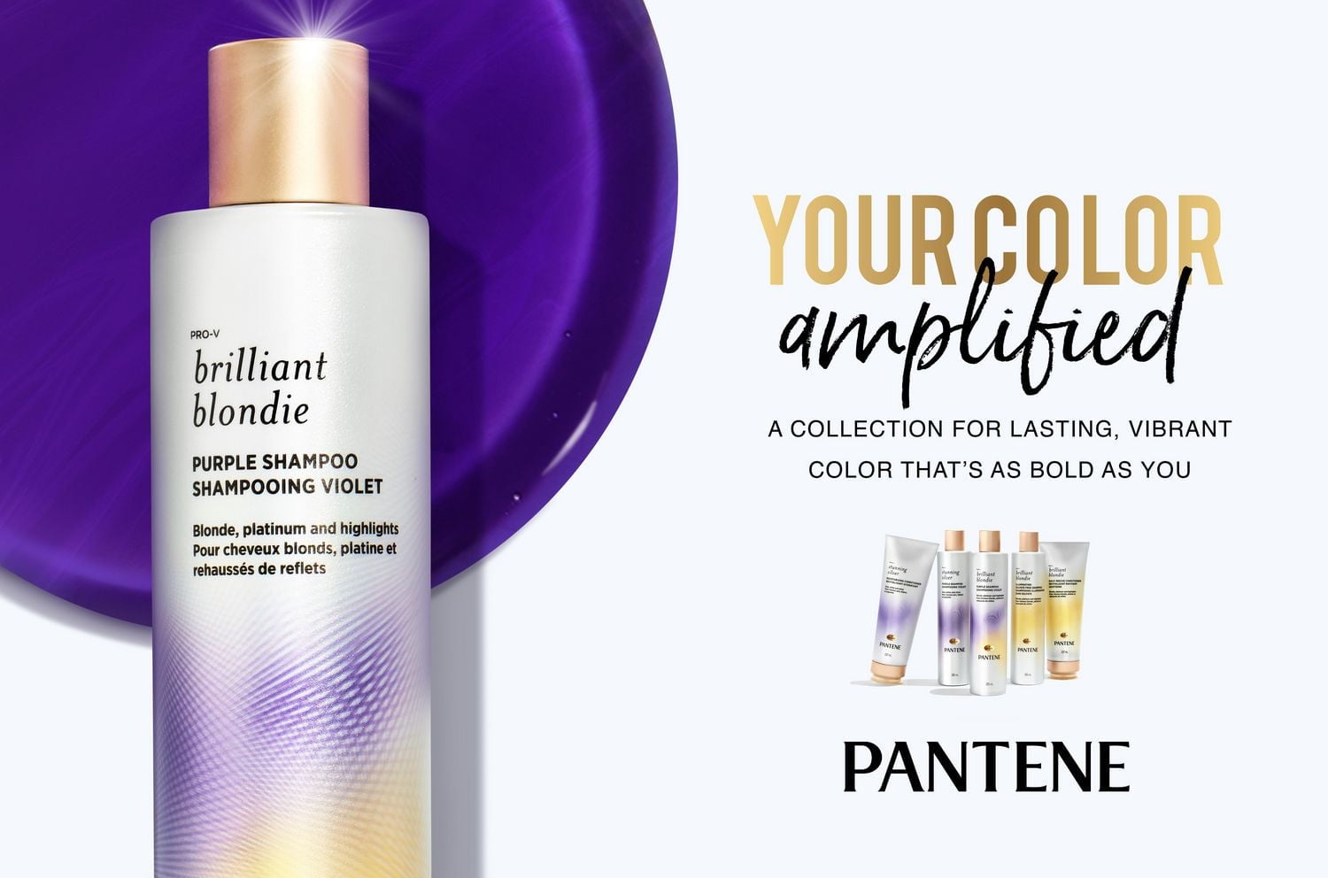 Pantene Brilliant Blondie Purple Shampoo for Blonde Dyed Hair, Paraben Free