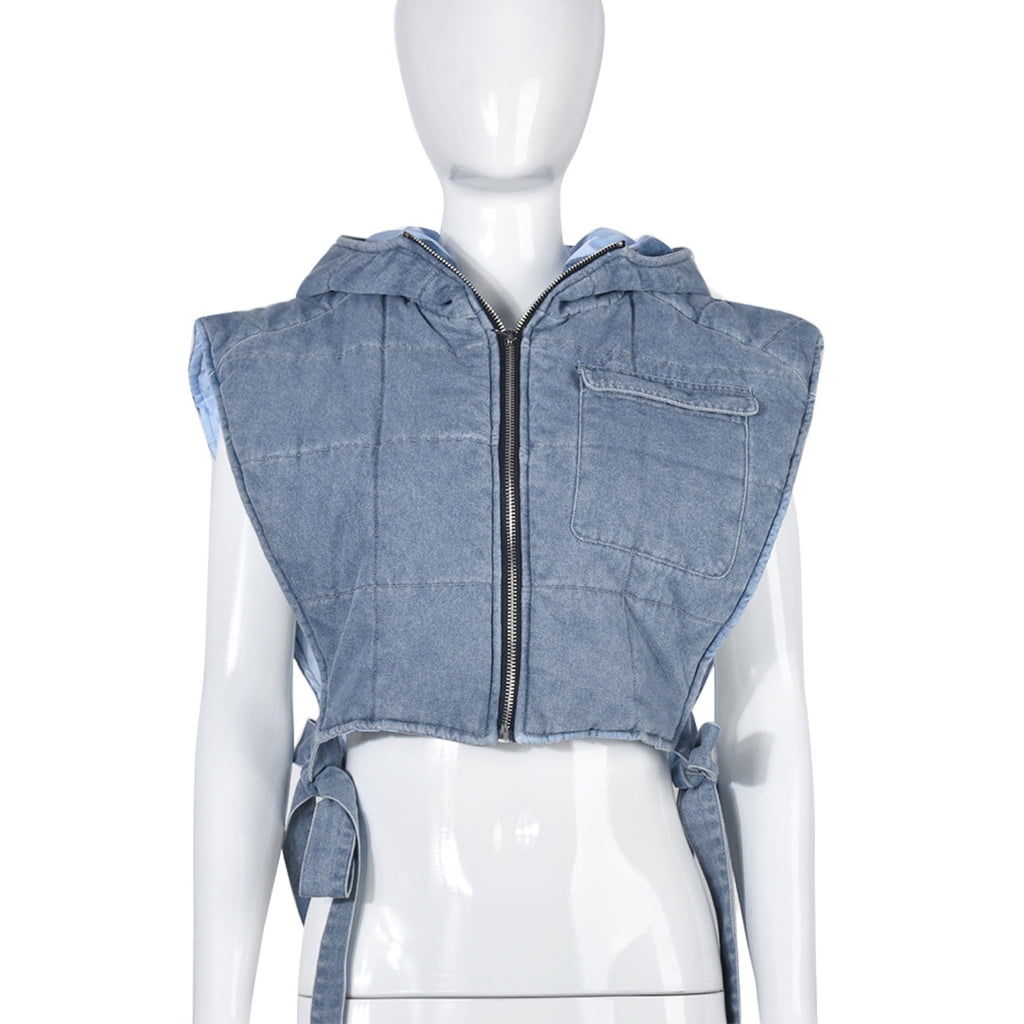 Damage zip denim vest / セットアップ Victorious Men's Layered Hoodie Denim Vest, Distressed