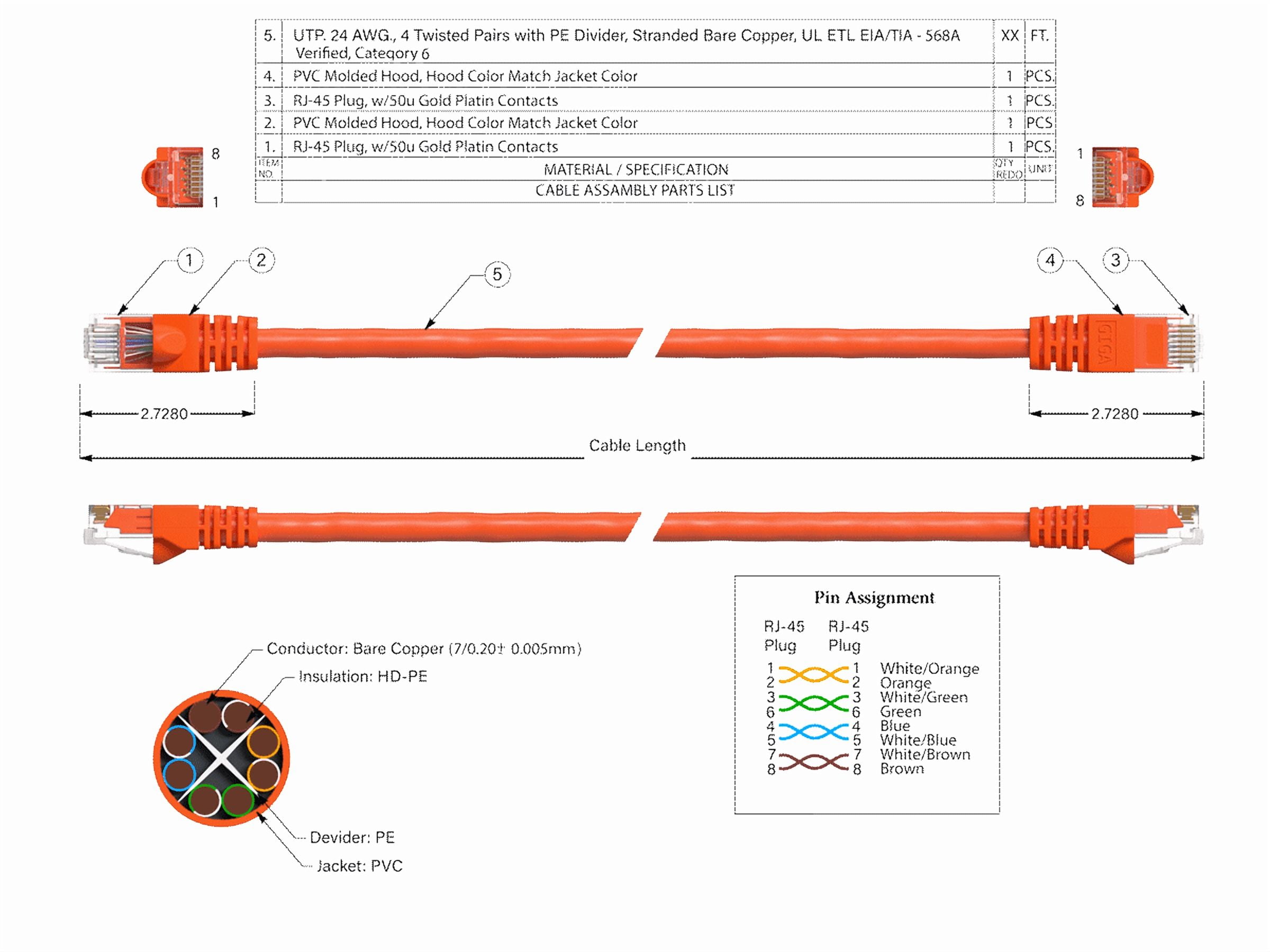 Cable Leader 100ft Cat6 UTP Ethernet Network Patch Cable Snagless 24AWG Bare Copper, Orange