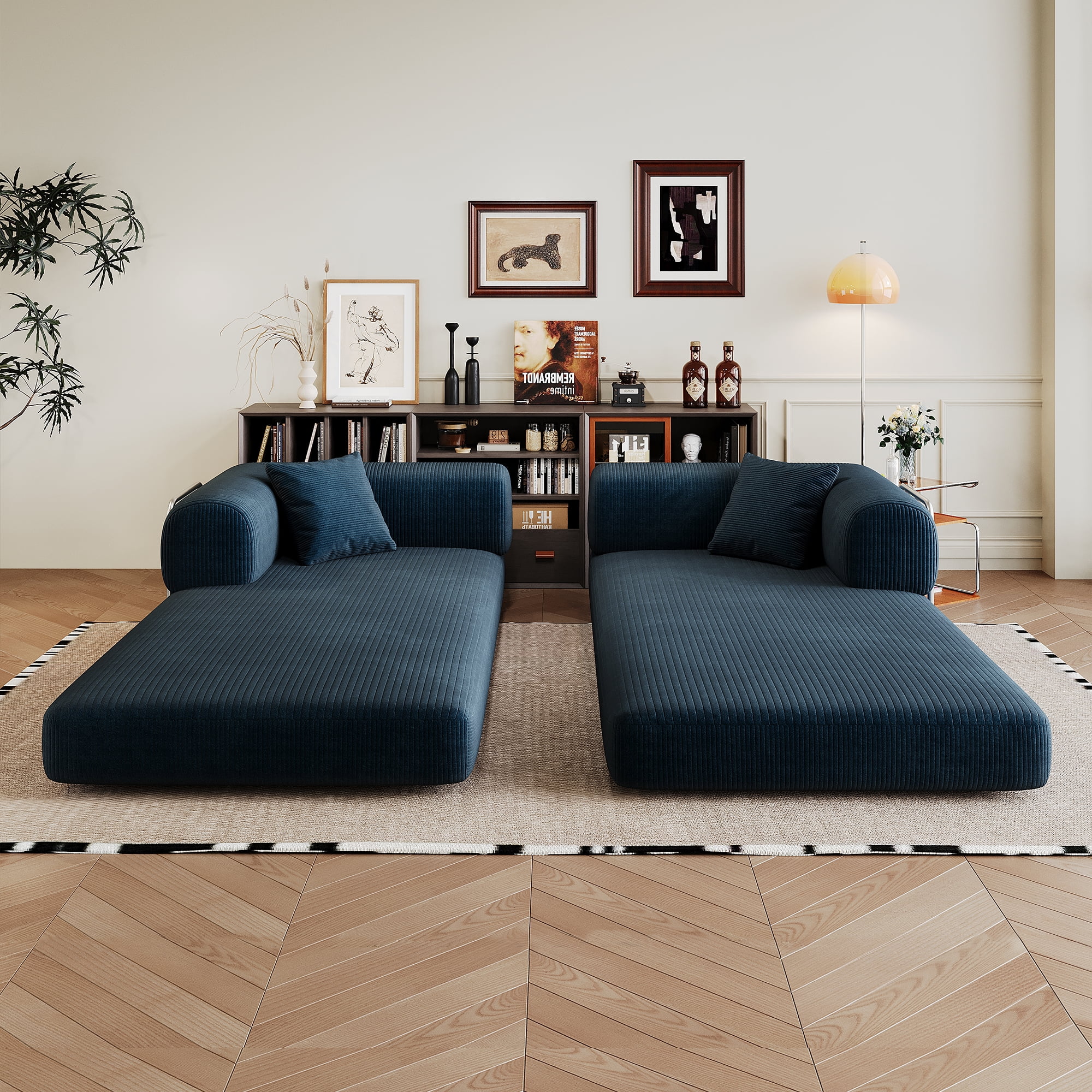 Miniyam 79" Compression Sofa, Convertible Floor Sofa Bed-with Pillow Back Support Armrest for Living Room, Bedroom, Blue