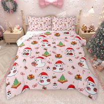 Manfei Kawaii Christmas Ghost Bedding Comforter Set, Santa Claus Gift Twin Comforter Sets, Happy Western Holiday Reversible Bedding Set, Luxury Bedroom Decor, 2-Piece
