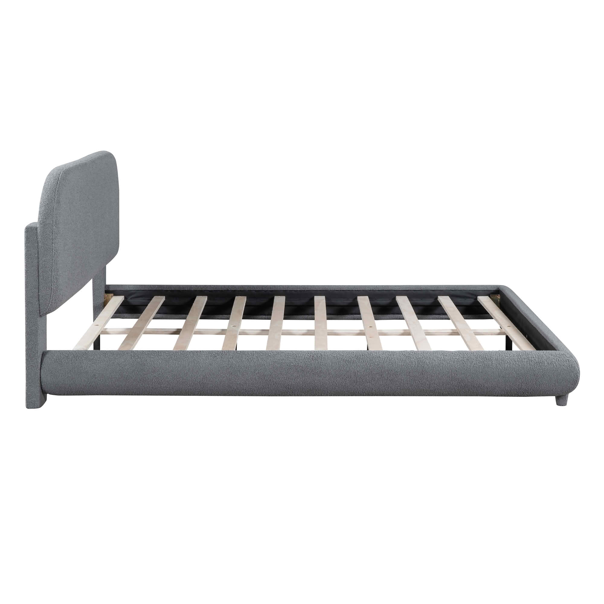 MAYEERTY Teddy Fleece Upholstered Platform Bed with Curved Design, Sturdy MDF Frame & Easy Assembly