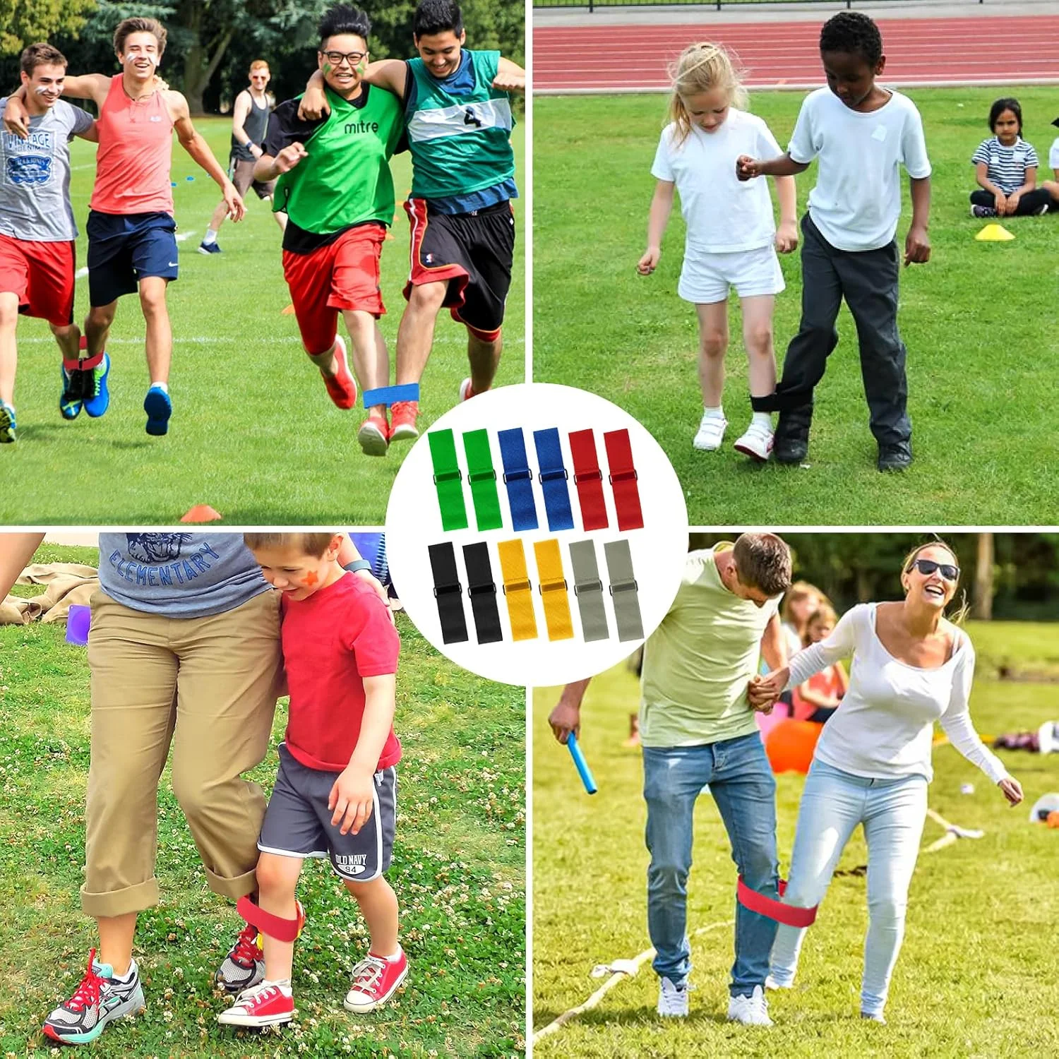 12 Pcs 3 Legged Race Bands Elastic Tie Kids Outdoor Teamwork Game Adults Family Carnival