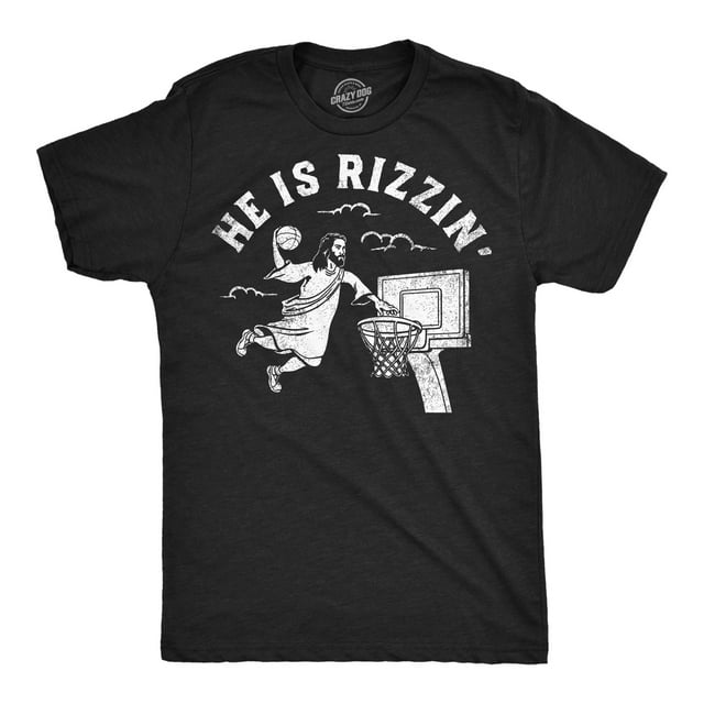 Mens Funny T Shirts He Is Rizzin Sarcastic Jesus Graphic Tee for Men (Heather Black - He Is Rizzin) - 4XL