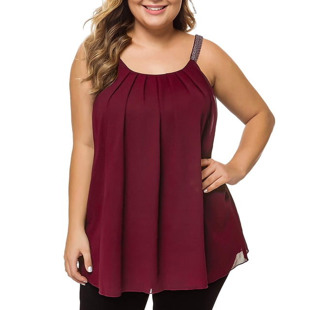 SMihono Hauts pour Femmes Débardeur pour Femmes Mode Chiffon Femme Camisole Sans Manches Dames Col Rond Camis Débardeurs Unis Débardeurs pour Femmes Hauts d'Été pour Femmes