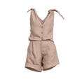 thumbnail image 4 of Mifsaly Linen Two Piece Set Women Tie Strap Sleeveless V-Neck Button Down Tops and High Waist Shorts Lightweight Casual Summer Travel Beach Outfits Khaki,S, 4 of 6