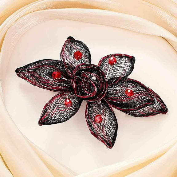 Black Flower Hair Clip Red Rhinestone Bridal Hair Piece Hair Barrette Leaf Evening Party Vintage Hair Accessories for Women and Girls
