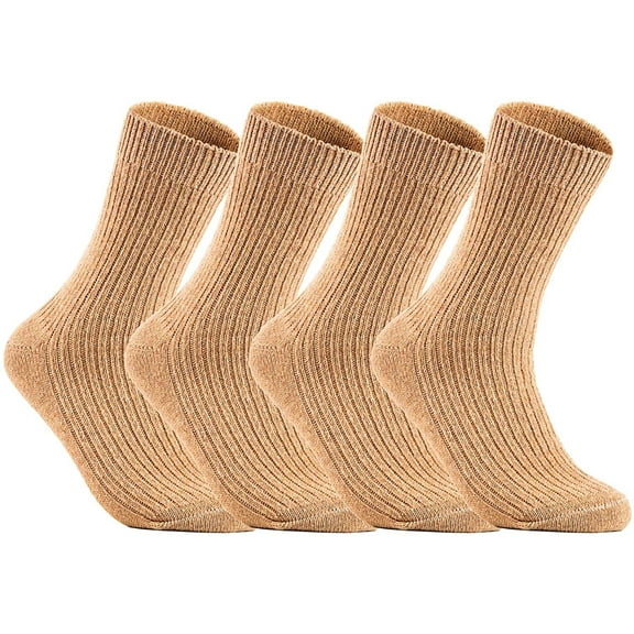 Lovely Annie Men's 4 Pairs Wool Socks One Size 7-9 Beige