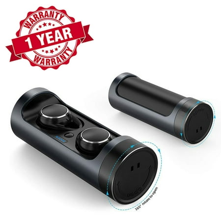 True Wireless Earbuds, Woozik Space Bluetooth 5.0  Headphones, Waterproof with Built-in Microphone, Stereo Sound and Wireless Charging Case, Up to 15 Hours Battery Life, Mini Headset, Noise