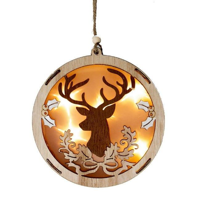 Ornement De Découpe De Forme Ronde En Bois Led (Asstd) - Ensemble De 6