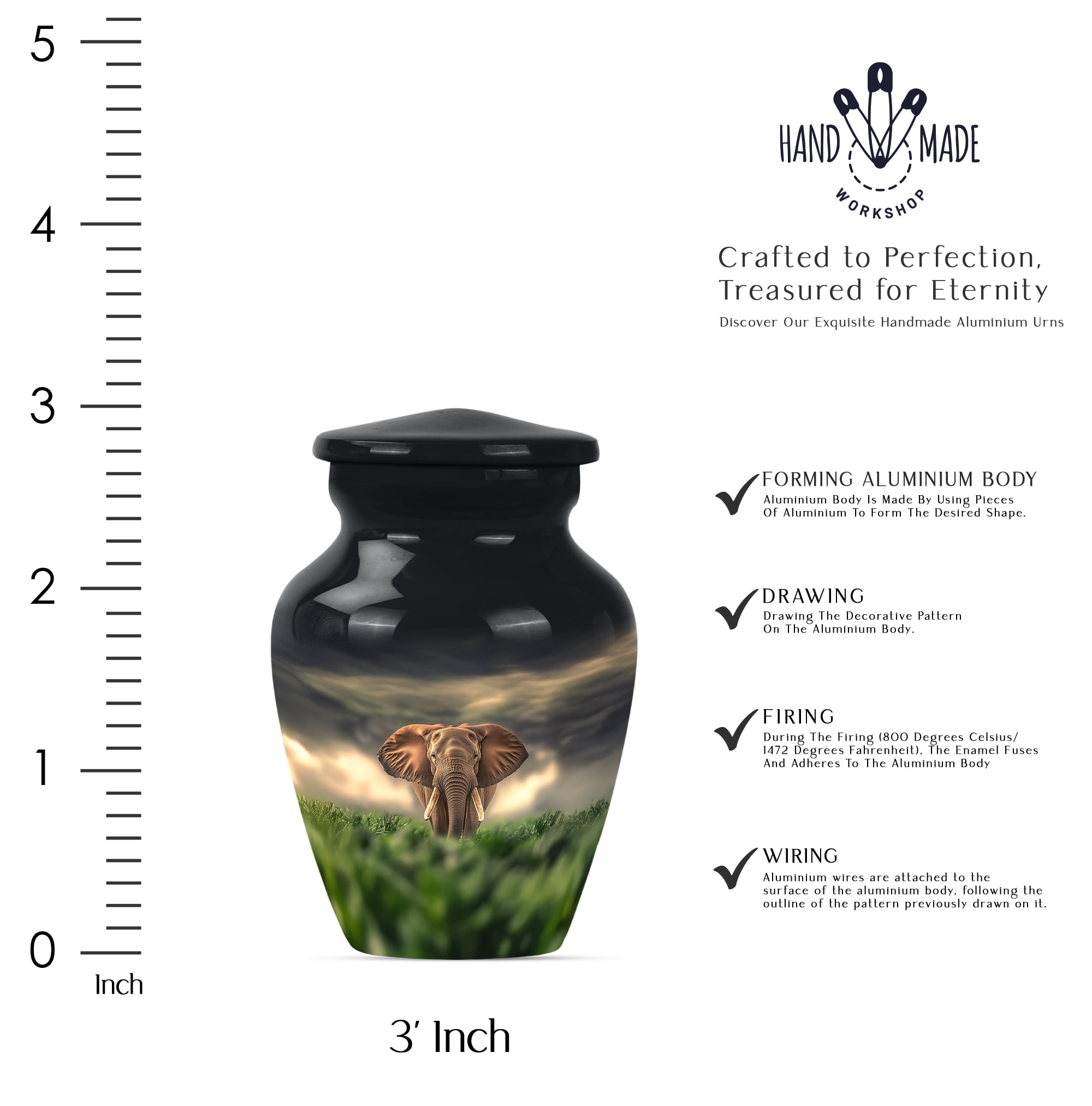 Elephant Cremation Urns for Human Ashes, Urn for Ashes Adult Male, Urns for Human Ashes Adult Man, Small Urn for Ashes for Women (Size - 3inch, 2 Pcs)