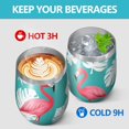 thumbnail image 4 of 12oz Stemless Wine Tumblers Flamingo and Palm Leaves Tropical Hawaii Vacuum Insulated Stainless Steel Travel Tumbler Cups Mug with Lid and Straw for Champaign,Cocktail,Beer with Cleaning Brush, 4 of 5