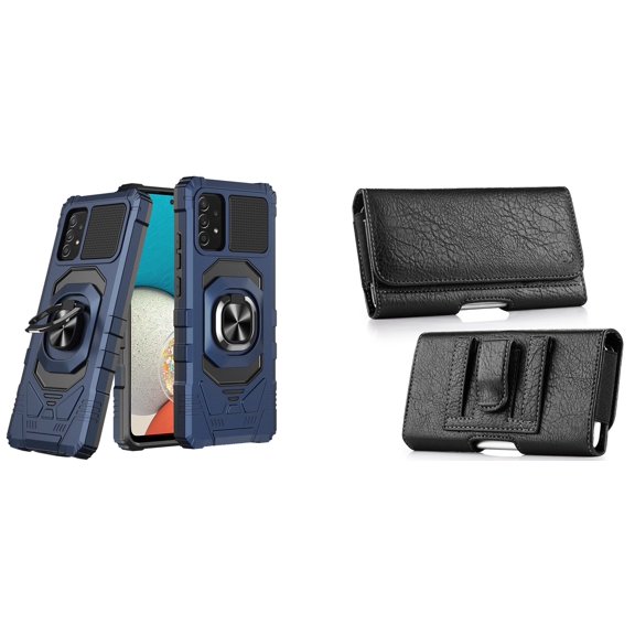 Case with Belt Holster Bundle for Samsung Galaxy A53 5G: Heavy Duty Shield Cover (Blue) and Coin Card Wallet Phone Pouch