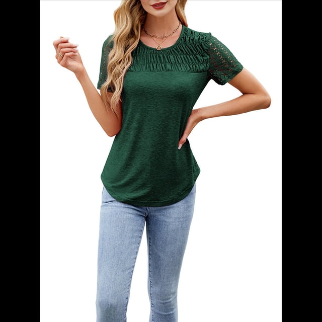 Camisetas de Corta para Mujer, Blusas Informales de Moda para Verano y . Conjuntos de Vacaciones Modernos. Verde Oscuro XXL