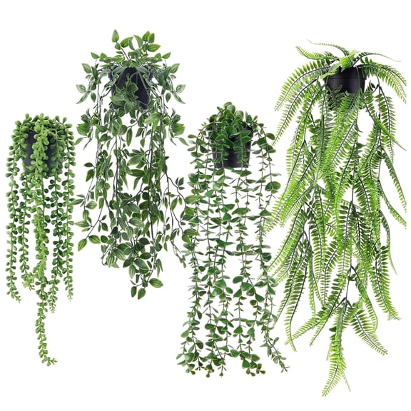4 Pack Fake Hanging Plants Artificial Decor Faux Potted Greenery Hanging Plants Indoor For Room Home Shelf Outdoor Decor