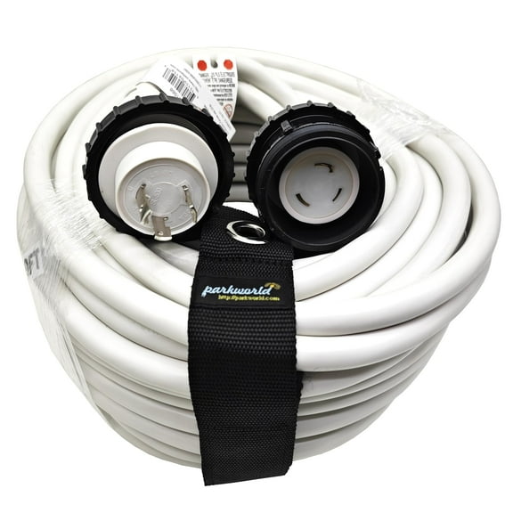 Parkworld 61568W RV Shore Power Extension Cord, NEMA L5-30 Twist Lock 30A Extension Cord, Female with Seal Collar, White (100FT)