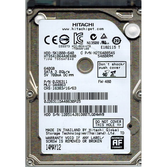 Hitachi HTS541064A9E680 P/N: 0J26311 MLC: DA4863 640GB