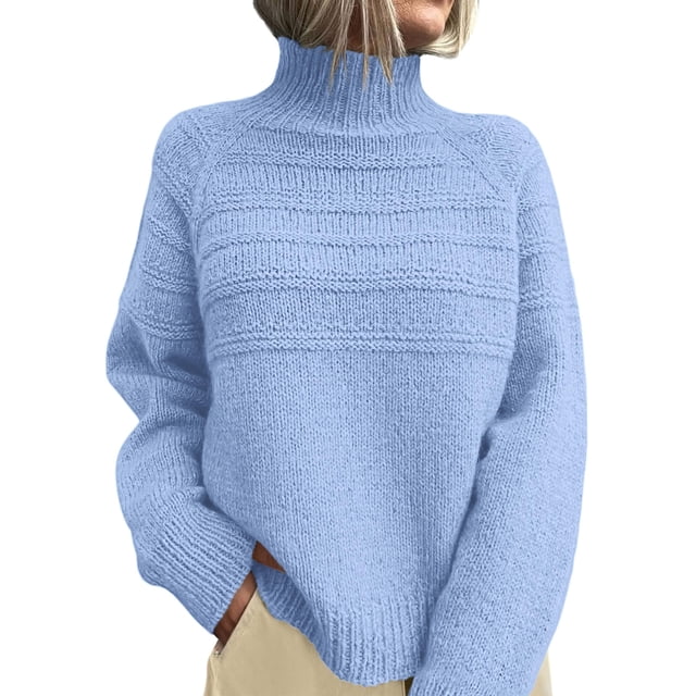 Suéter PRETTYGARDEN Cuello Alto Tejido Grueso Azul Claro Talle S