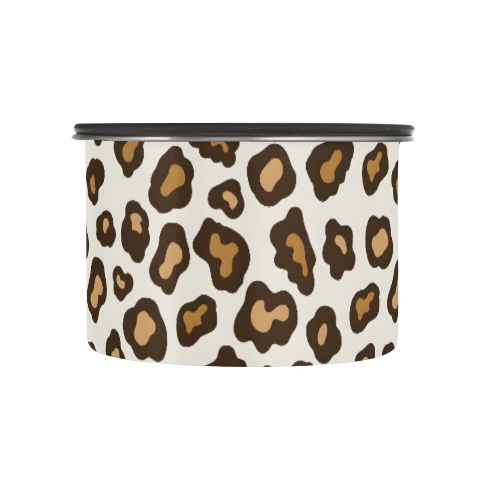 Leopard White & Brown Cheetah Print Airtight Coffee Bean Canister 30oz Food Storage Containers with Lids For Gournd, Tea, Sugar, Flour, Rice, Cereal, Candy Cookie Jar