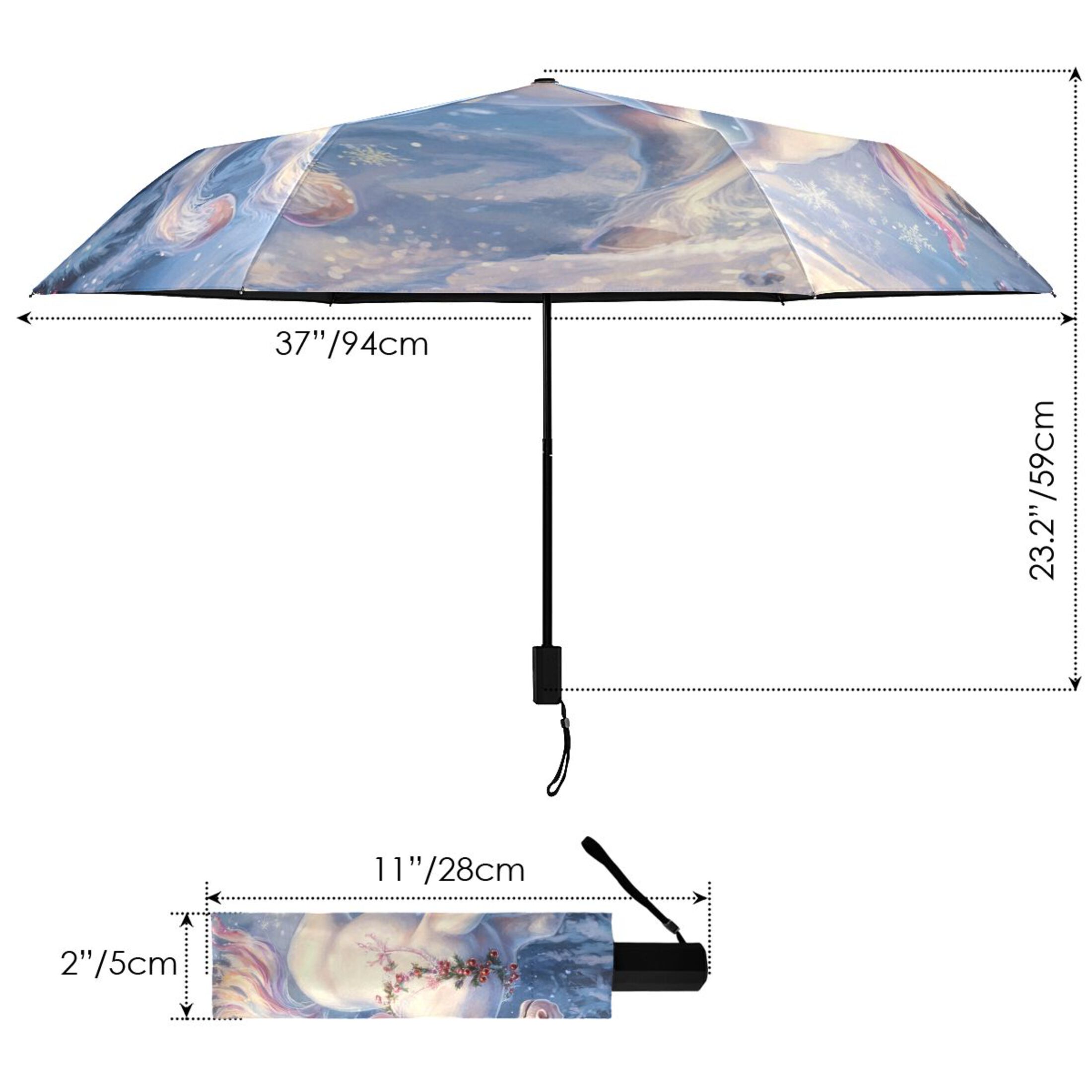 Unicorns with Christmas Elements All Weather Umbrella Triple Folding Parasol 6 Ribs UV Protection Portable