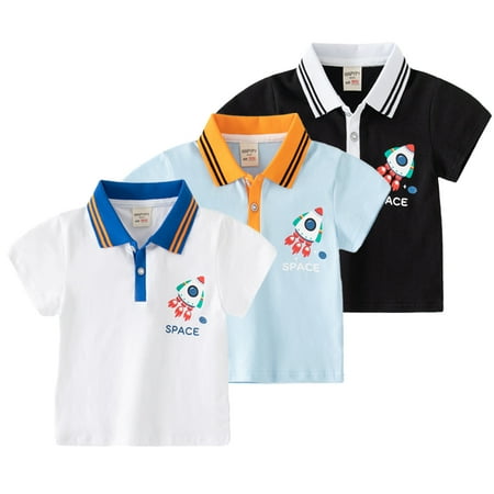 

WOLLED Toddler Kids Baby Summer T-Shirt for Boys Short Sleeves Lapel Cotton Shirt Pullover Cartoon Casual Tee Shirt Tops for 1-8 Years Old