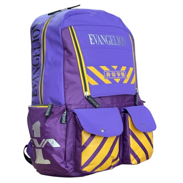 Mochila Escolar Porta Laptop Juvenil de Personaje Anime Evangelion EVA-01 color Morado