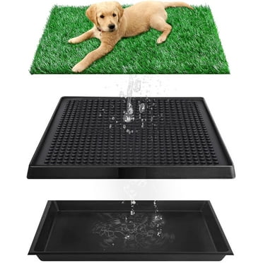 COZIWOW Dog Grass Pad with Tray, 20" x 25" Dog Potty Tray Indoor Outdoor, Artificial Dog Grass Pee Pad for Pet Puppy Potty Training, Portable Dog Toilet