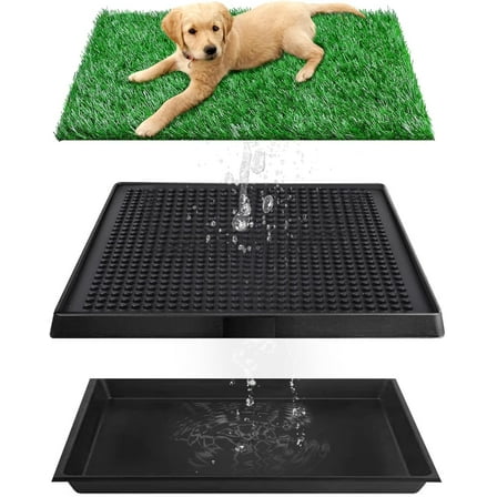 COZIWOW Dog Grass Pad with Tray, 20" x 25" Dog Potty Tray Indoor Outdoor, Artificial Dog Grass Pee Pad for Pet Puppy Potty Training, Portable Dog Toilet