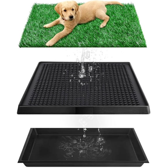 COZIWOW Dog Grass Pad with Tray, 20" x 25" Dog Potty Tray Indoor Outdoor, Artificial Dog Grass Pee Pad for Pet Puppy Potty Training, Portable Dog Toilet