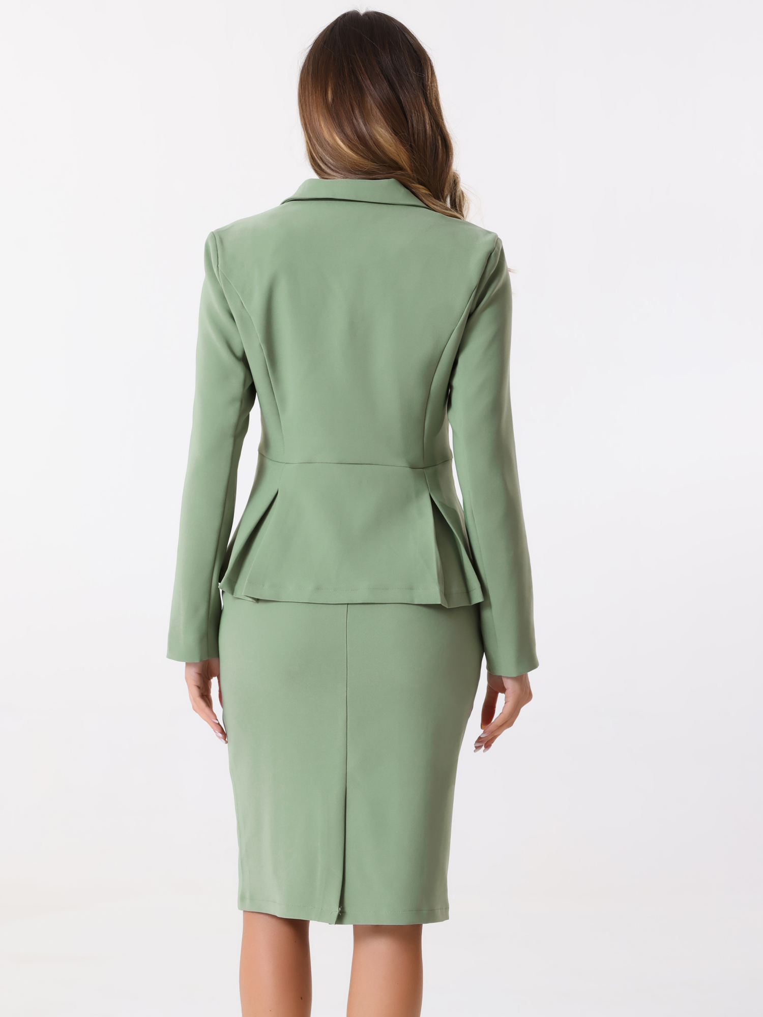 DARING DIVA Women's Peplum Blazer Pencil Skirt 2 Pcs Suit Set XS Pea Green