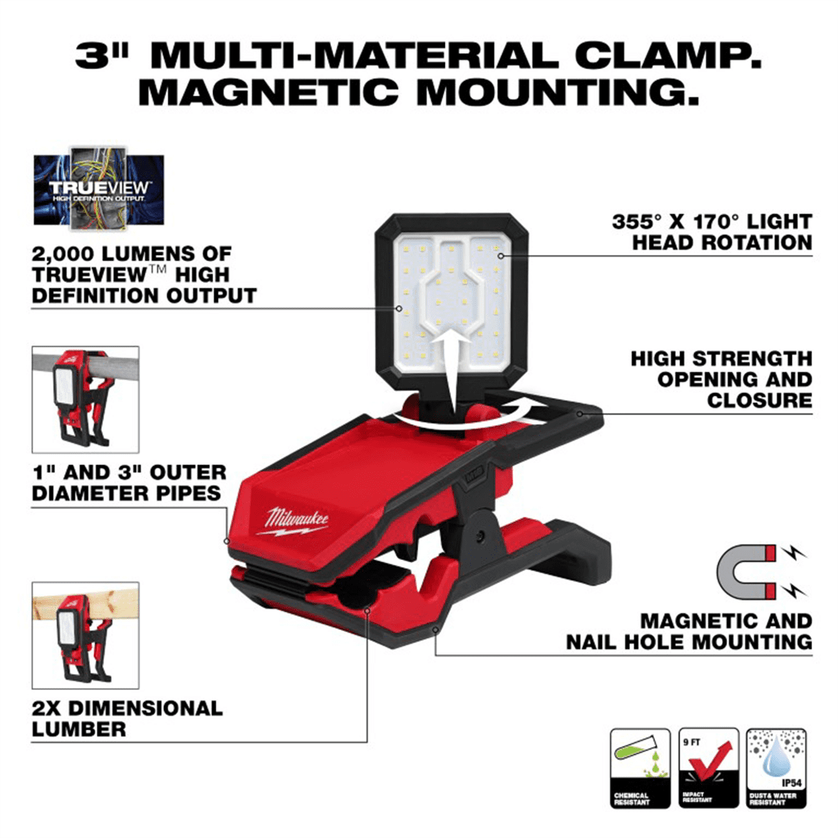 Milwaukee Tool M18 ROVER Clamping Flood Light