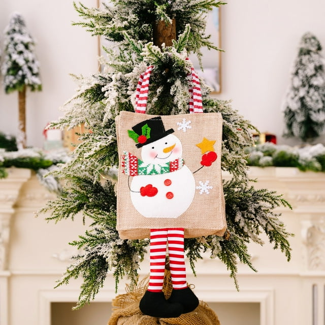 Reusable Christmas Gift Tote Bag | Holiday Gift Bag for Wrapping & Storage | Cloth Drawstring Pouch for Organizing Small Items | Home & Party Use