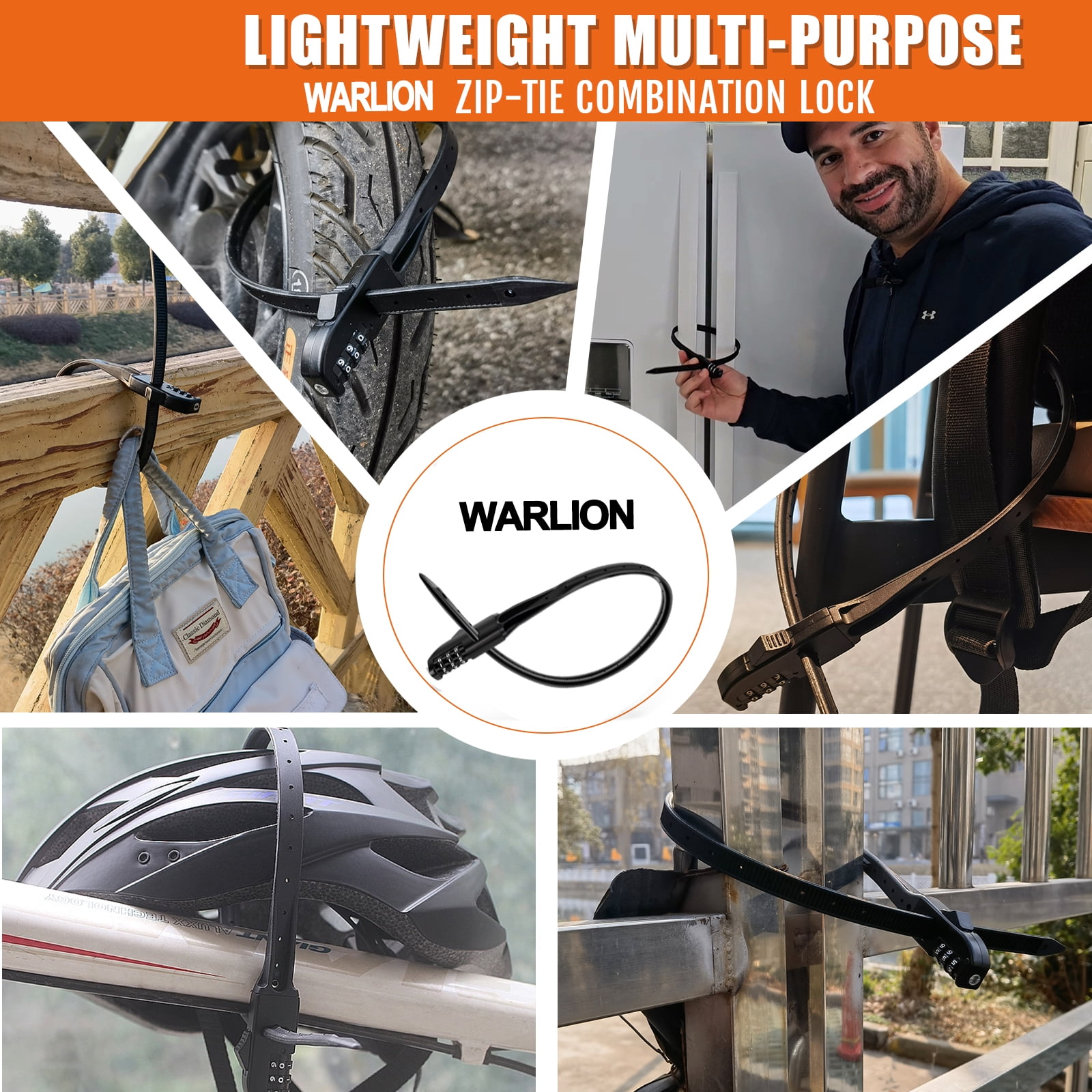 WARLION Bike Lock-3 Digit Zip Ties Lock. Reusable Multi-purpose Stainless Steel Ties with Adjustable. Ideal for Bike, Scooter, Fence, Cabinet, Helmet, French Refrigerator Etc. 4 Pack(Black).
