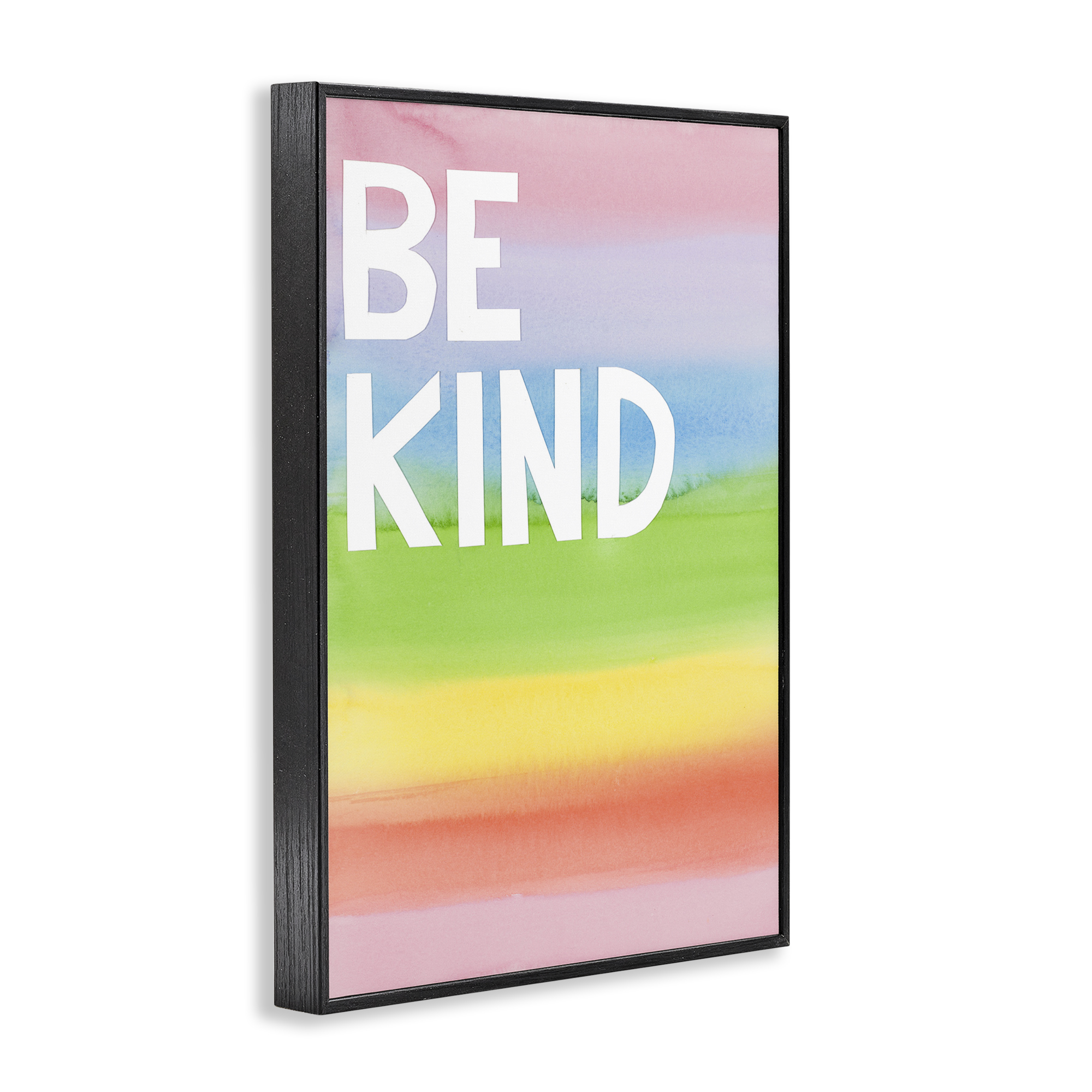 Stupell Industries Be Kind Ombre Rainbow Typography Painting Black Framed Art Print Wall Art, 12 x 18