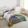 thumbnail image 2 of Manfei Beige Purple Gold Minimalist Queen Comforter Set 3 Pieces, Contemporary Geometric Bedding Sets, Leaves Sun Print Bedding Comforter Set, Breathable Home Decor, 2 of 7