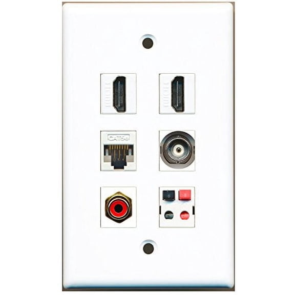RiteAV - 2 HDMI 1 Port RCA Red 1 Port BNC 1 Port Cat5e Ethernet White 1 Port Speaker Wall Plate