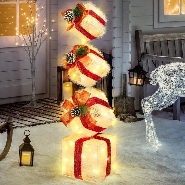 Set de 4 Cajas de Regalo Iluminadas Navideñas COVFEVER de 1.1 m con LED