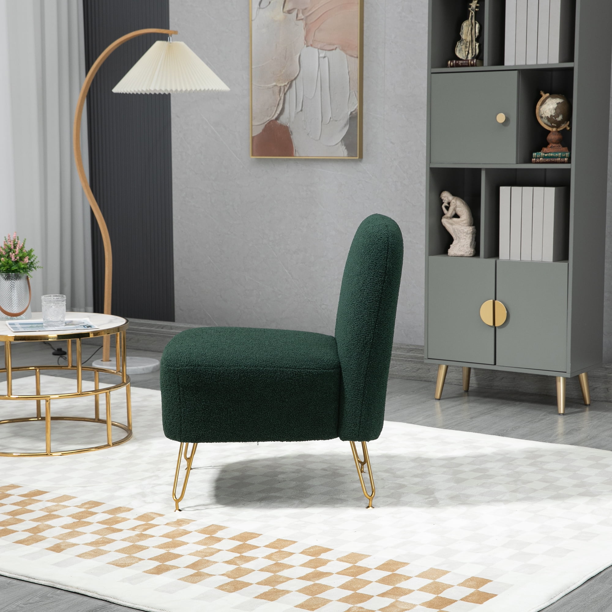 Kadyn Fabric Armchair, Accent Chair with Solid Wood Frame, Single Sofa Chairs with Gold Metal Legs for Living Room, Emerald