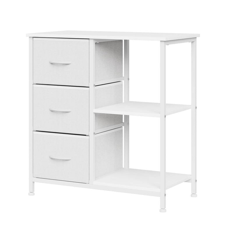 File Cabinet with 3 Drawers, Printer Stand with Open Shelves, Under Desk Storage Organizer for Home Office, Fabric Wood Top for Living Room