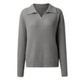 thumbnail image 5 of Cnbwig Women's Pullover Sweater Stylish Knit Top Casual Outings Solid Color Lapel Shirts Long Sleeve Knitted Tops Everyday Wear B-Grey XL, 5 of 6