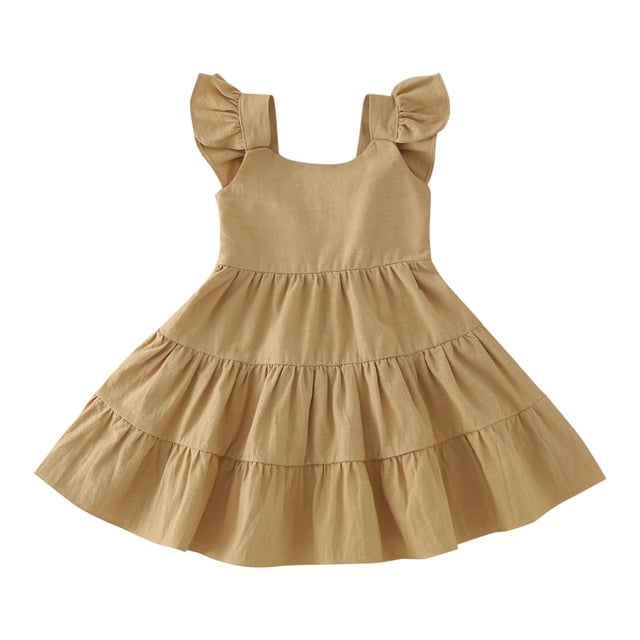 Felwors Robe Princesse Unie à Manches Volantées pour Tout-Petites Filles, Robe de Danse, Robes de Fête, Vêtements