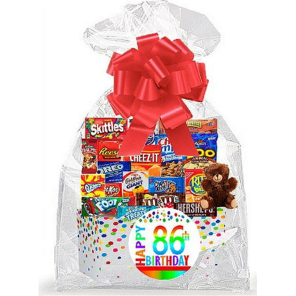 CakeSupplyShop Item#086BSG Happy 86th Birthday Rainbow Thinking Of You Cookies, Candy & More Care Package Snack Gift Box Bundle Set - Ships FAST!