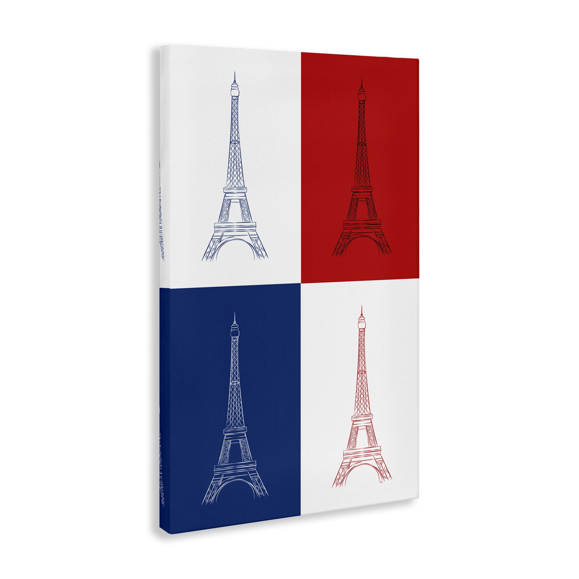 Stupell Industries France Flag Eiffel Tower Buildings & Architecture Painting Wrapped Canvas Art Print Wall Art, 24 x 36
