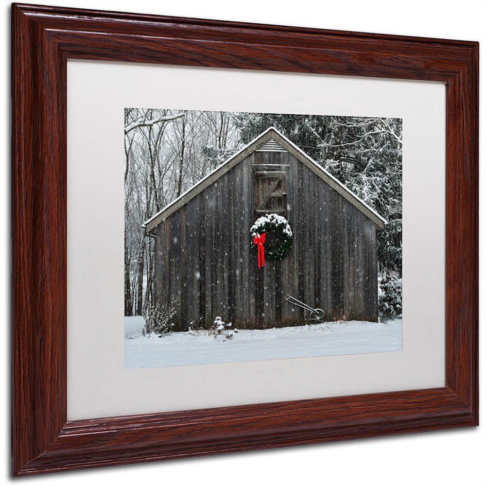 Trademark Fine Art "Christmas Barn in the Snow" Canvas Art by Kurt Shaffer White Matte, Wood Frame